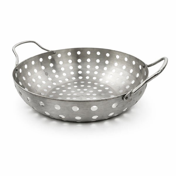Grillschale aus Metall mit Löchern und zwei Griffen