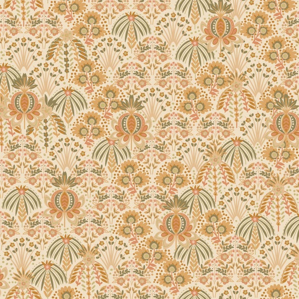 ESTAhome Tapete Blumenmuster im Jugendstil Orange und Ockergelb - 50 x 900 cm - 131509