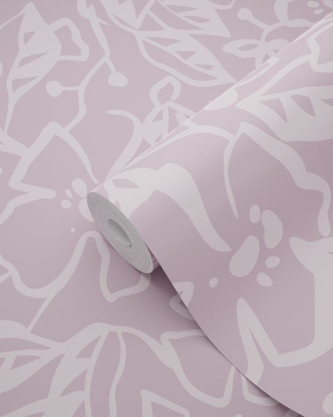 ESTAhome Tapete Blätter und Blumen Violett - 50 x 900 cm - 131374