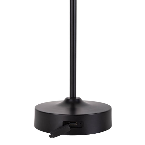 LED Akku-/ Tischleuchte PINA 30 cm hoch, aus Metall (schwarz) und Glas (weiß), integrierte LEDs, warmweiß