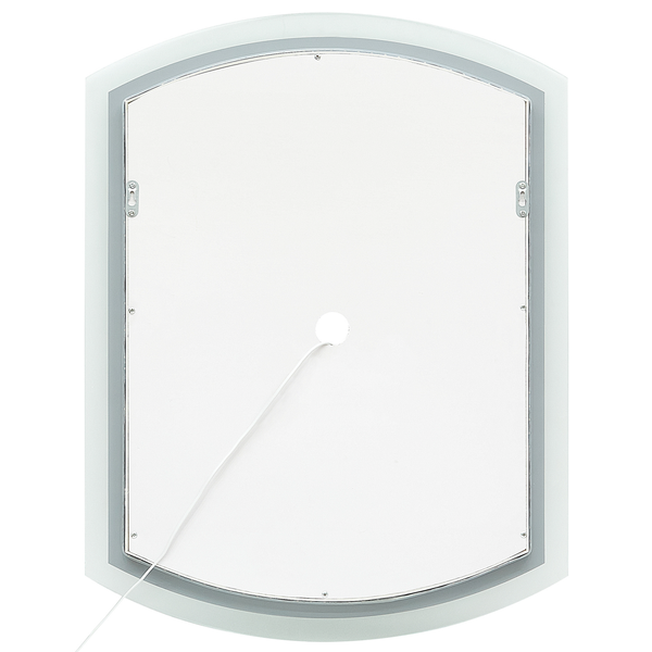 Rückseite einer LED-Wandleuchte mit Glasrahmen und Stromkabel