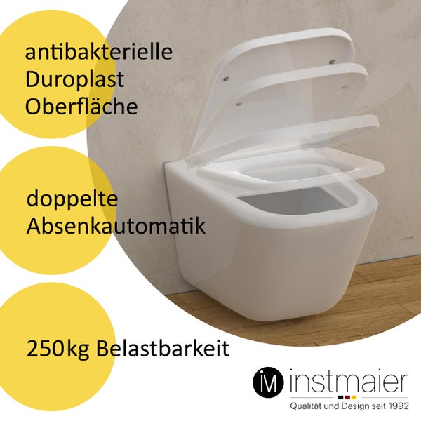 instmaier WC Sitz | TÜV geprüft | Toilettendeckel mit Absenkautomatik | Klobrille Weiß | Eckig, passt für Renova Keramag Nr. 1 | mit Schnellverschluss | Duroplast