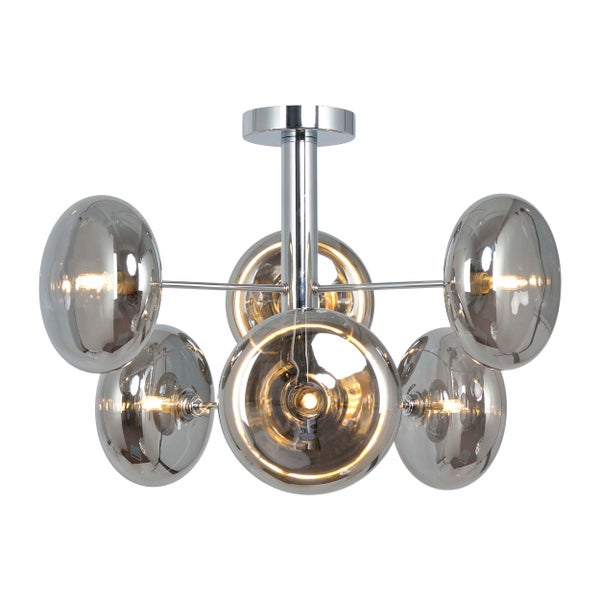 Deckenleuchte ORION smoky, Ø ca. 53 cm, aus chromfarbenem,  rostfreiem Stahl und Rauchglas, G9-Sockel, Beleuchtung für Wohnzimmer, Esszimmer oder Büro.