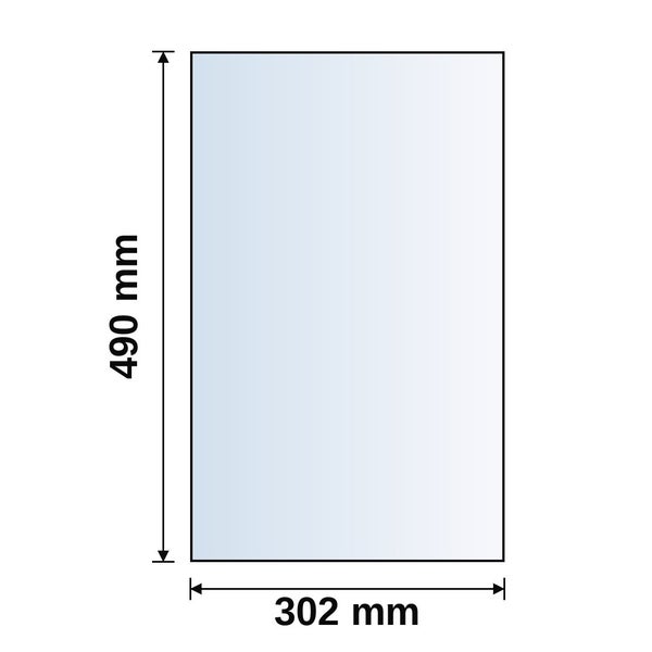 Rechteckiges Paneel mit den Maßen 490 Millimeter Höhe und 302 Millimeter Breite.