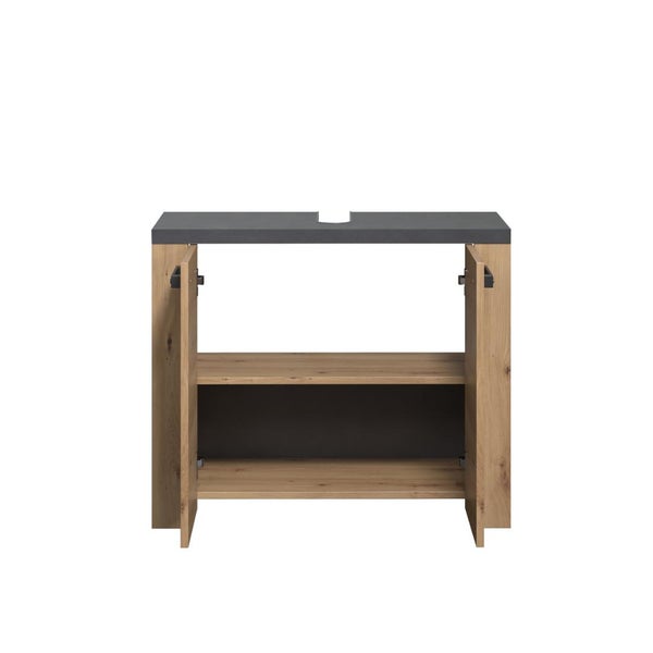 Waschtischunterschrank mit zwei Regalböden und geöffneten Türen