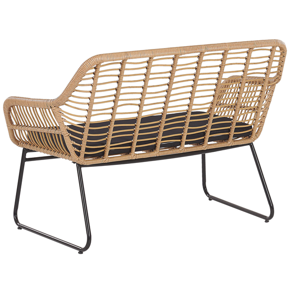 Rattan Gartenbank mit Metallgestell und Kissen