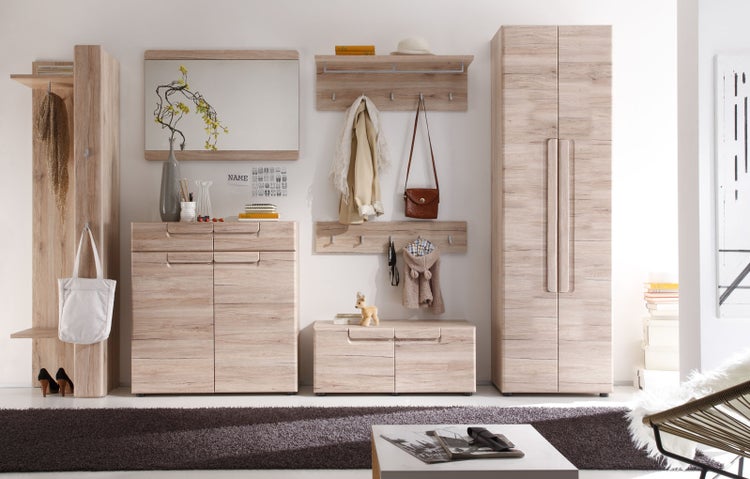 Margit Wandgarderobe 1 Ablage, 1 Garderobenstange und 5 Kleiderhaken, Eiche hell Dekor. 88 X 27 X 29 cm