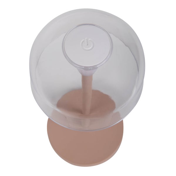 Tischleuchte mit transparentem Schirm und rundem Sockel