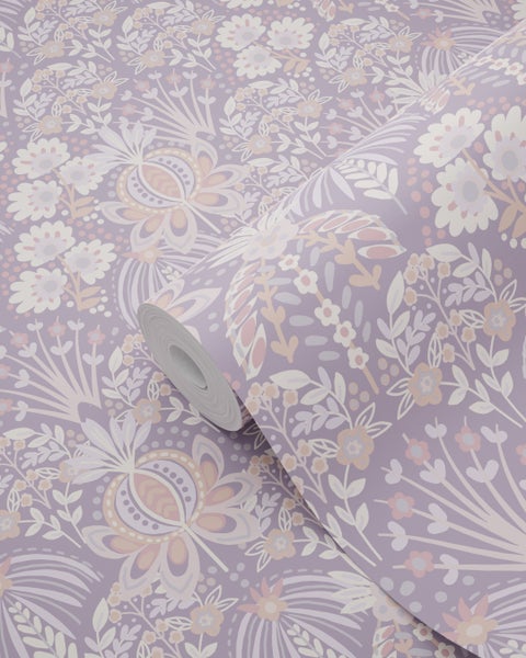 ESTAhome Tapete Blumenmuster im Jugendstil Violett - 50 x 900 cm - 130970
