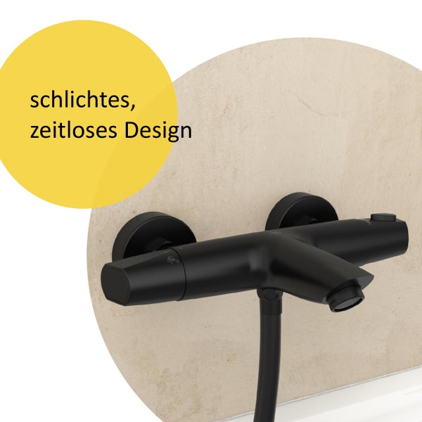 instmaier Wannenfüllthermostat T2 | wassersparende Eco-Stop Funktion | Badewannenarmatur | Mischbatterie Badewanne Schwarz Matt | für konstante Wassertemperatur