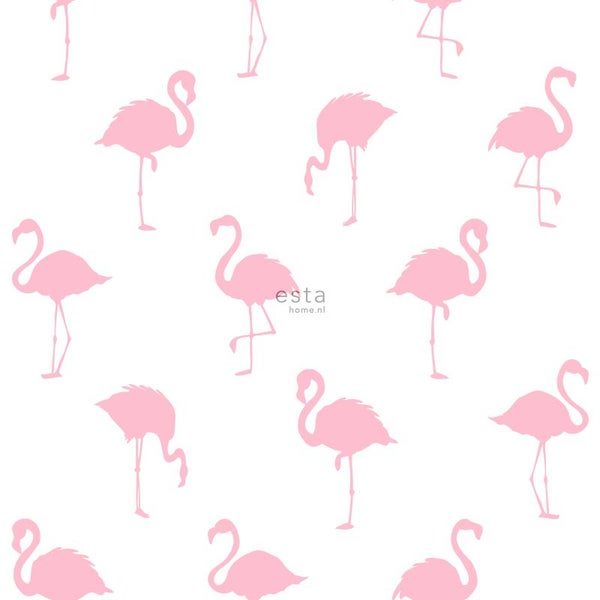 ESTAhome Tapete Flamingos Rosa und Weiß - 53 cm x 10.05 m - 138992