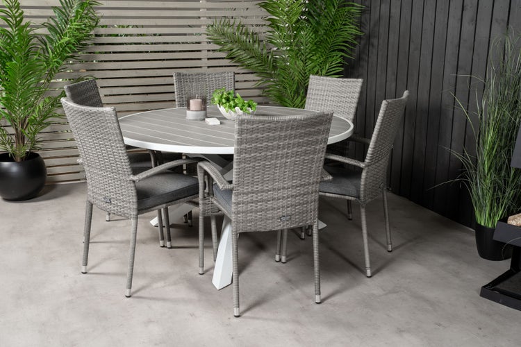 Parma Gartenset Tisch Ø140cm und 6 Stühle Anna grau. 140 X 140 X 73 cm