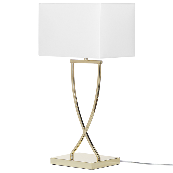 Tischleuchte mit rechteckigem Lampenschirm und goldenem Gestell