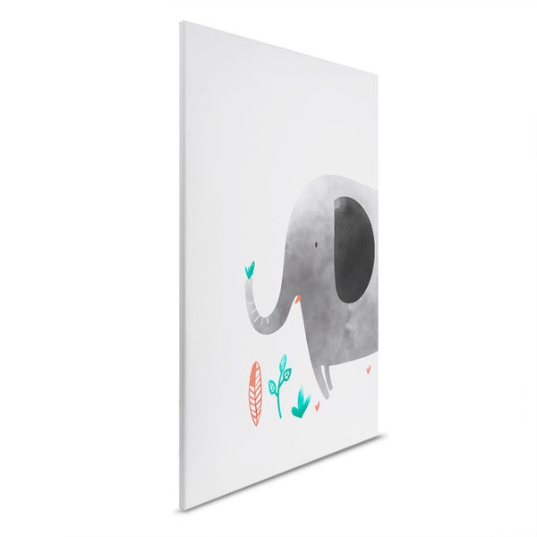 Leinwandbild mit Elefant und Pflanzenmotiven