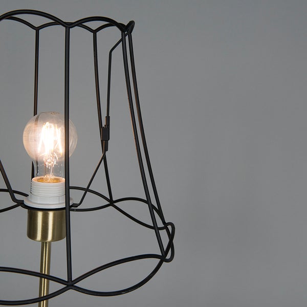 Retro Tischlampe Messing mit Granny-Lampenschirm schwarz 30 cm - Kaso