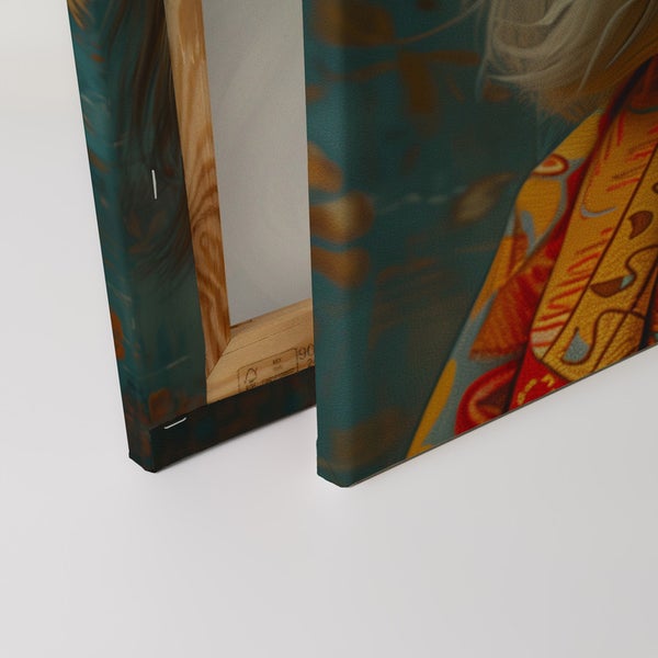 Nahaufnahme einer Leinwand mit Holzrahmen.