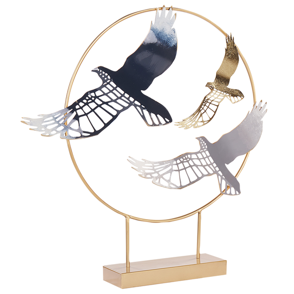 Dekorative Skulptur mit fliegenden Vögeln im goldenen Kreis