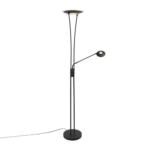 QAZQA - Moderne Stehlampe schwarz inkl. LED mit Lesearm - Ibiza Dimmer I Dimmbar I Wohnzimmer I Schlafzimmer I Deckenfluter - Stahl Länglich - I (nicht austauschbare) LED