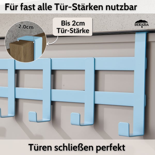 DEKAZIA® Türgarderobe zum Einhängen Blau | Türgarderobe Kinderzimmer bunt Kleiderhaken Tür Haken Tür Hakenleiste Innenseite Tür Garderobe Türhakenleiste Türhänger Garderobenhaken Kinder Türhaken