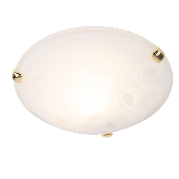 Deckenleuchte mit floralem Muster und goldfarbener Halterung