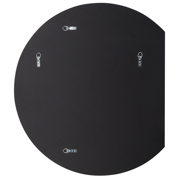 Rückseite eines runden Spiegels mit Befestigungselementen