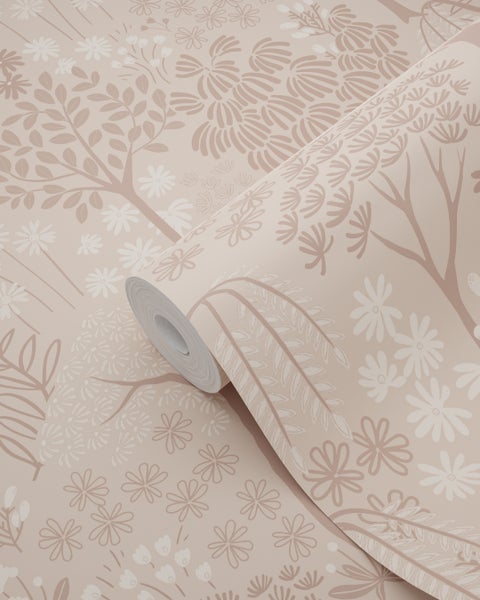 ESTAhome Tapete Bäumen und Blumen Altrosa - 50 x 900 cm - 131649