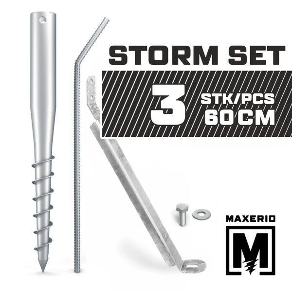 MAXERIO® 60 cm 3er Storm-Set (Sturmanker) Schraubfundament Bodenhülse Erdanker Erdschraube Einschraubhülse Erdschraubenfundament Bodenanker Schraubanker Fundament für Zaun Sichtschutz Sturmanker