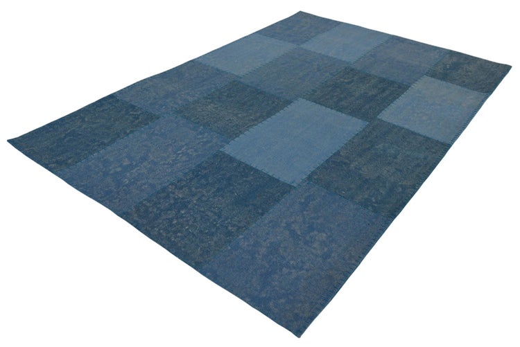 Kurzflor Teppich Zayn Multi / Blau Patchwork, Retro 160 x 230 cm