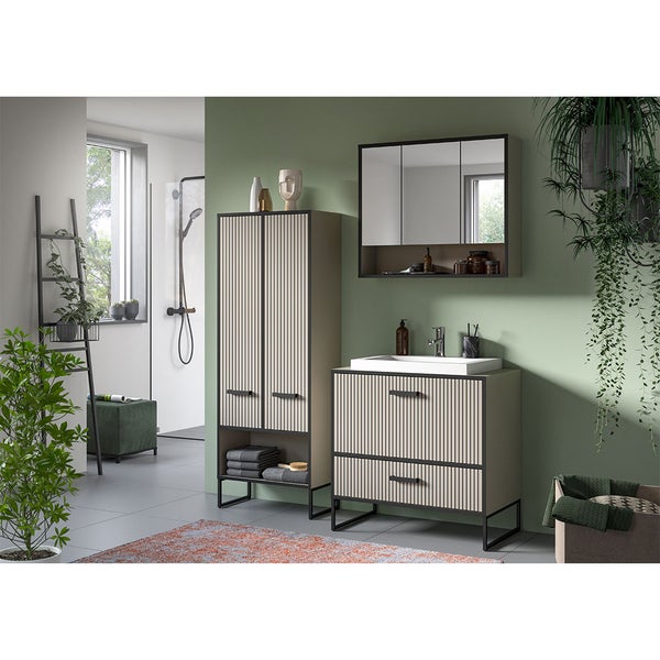 Bagno Waschbeckenunterschrank inkl. Waschbecken 1 Schublade 1 Klapptür hellgrau, cremefarben. 80 X 48 X 84 cm