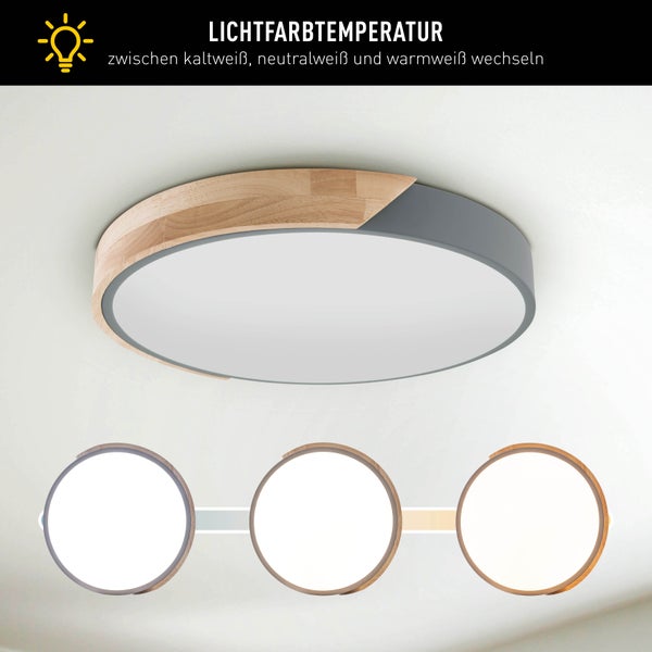 LED Deckenleuchte BORNEO, Ø 31 cm aus Metall und Kunststoff in Grau, integrierte LEDs, Beleuchtung für Wohnräume, Diele und Büro