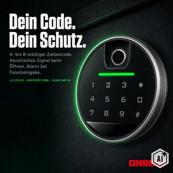 Digitales elektronisches Zahlenschloss für Tresore von Onbest mit Touch Bedienfeld für 4 bis 8 stellige Codes inklusive Alarmfunktion.