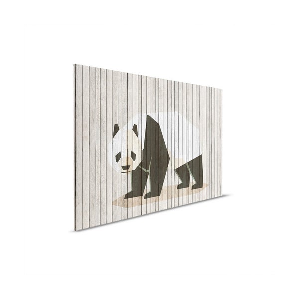 Wandbild mit Panda Motiv auf Holzstruktur