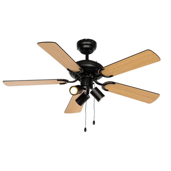 Deckenventilator schwarz mit Zugschalter 3-flammig - Mistral Jeana