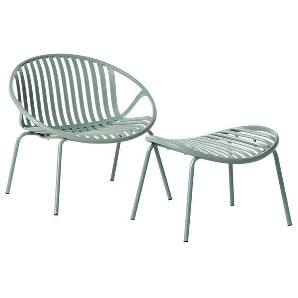 Gartenstuhl mit Fußhocker aus Metall