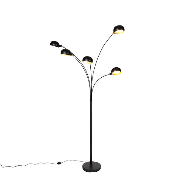 QAZQA - Design Stehleuchte I Stehlampe I Standleuchte I Lampe I Leuchte schwarz 5-Licht - Sixties I Wohnzimmer - Stahl Länglich - LED geeignet E14