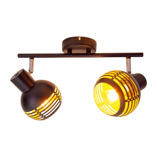 2er Wand- und Deckenleuchte Spot CASCO aus Metall in Schwarz, und Gold, mit E27-Fassung, 36 x 12 x 15 cm. Stilvolle Beleuchtung für Wohnzimmer, Esszimmer oder Küche.