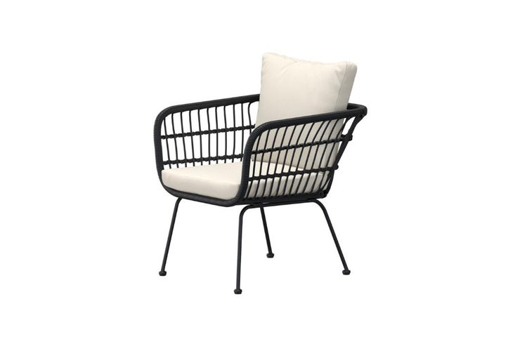 Gartensessel aus Rattan mit Sitz- und Rückenkissen