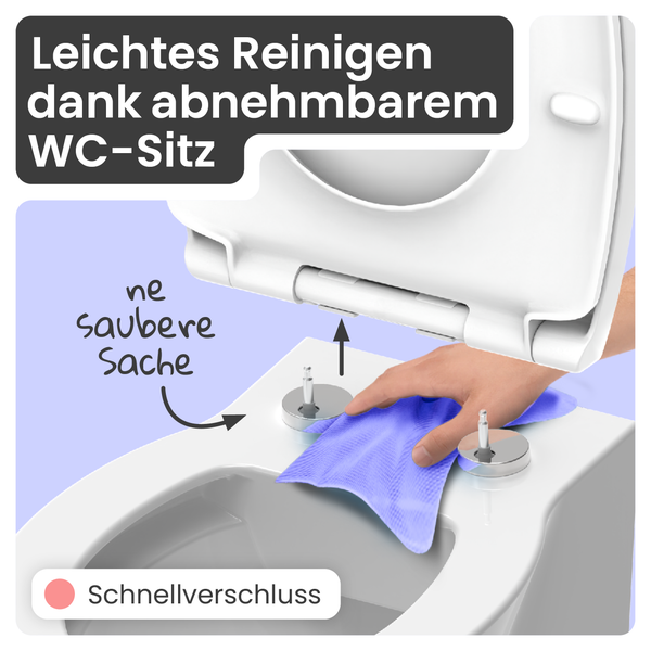 Reinigung eines abnehmbaren WC-Sitzes mit Schnellverschluss