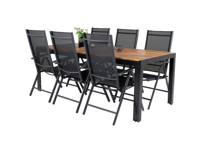Bois Gartenset Tisch 90x205cm und 6 Stühle Break schwarz, natur. 90 X 205 X 76 cm
