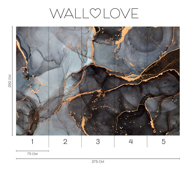 Wandtapete mit abstraktem Marmormuster, bestehend aus fünf Bahnen mit einer Gesamtgröße von 375 cm x 250 cm