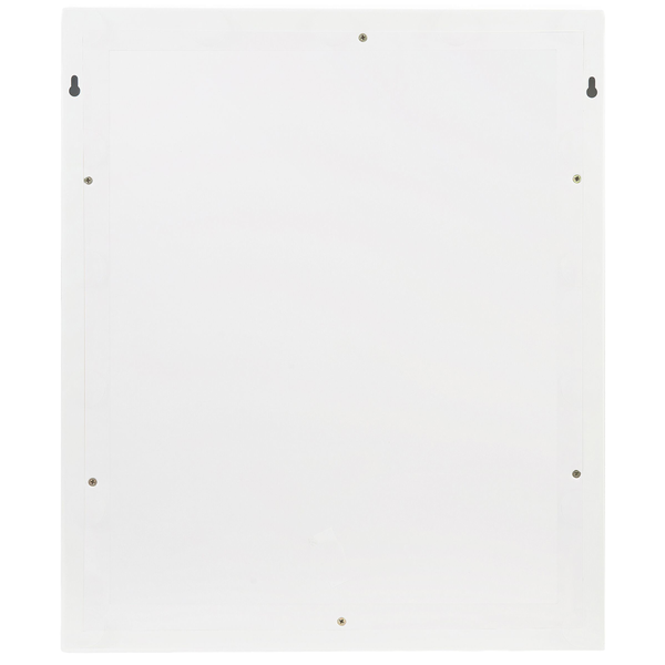 Rückseite eines weißen Spiegelschranks mit Befestigungslöchern