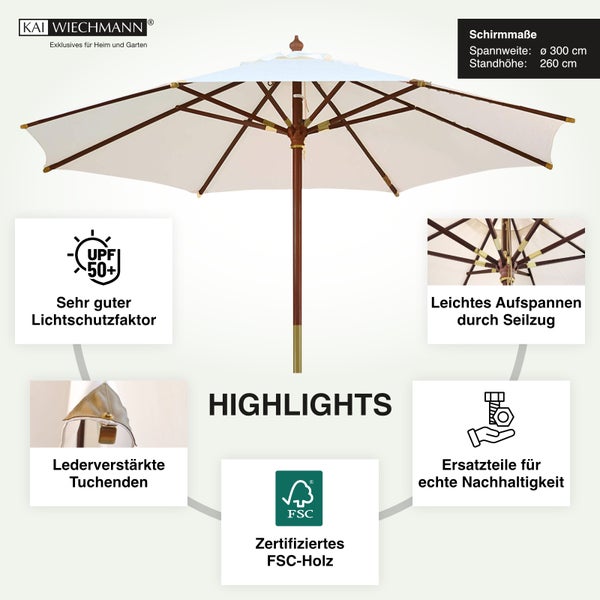 Sonnenschirm 300 cm naturweiß edel Windauslass UV-Schutz 50