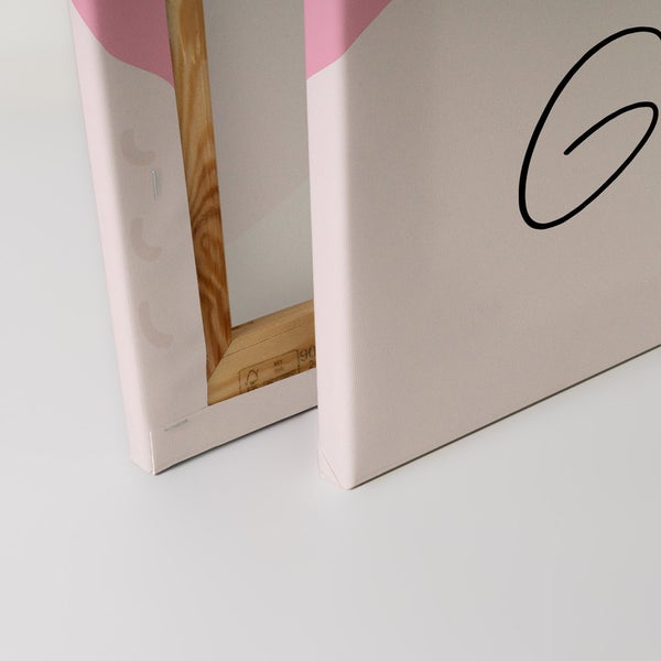 Nahaufnahme einer Leinwand mit einem abstrakten Design auf einem Holzrahmen