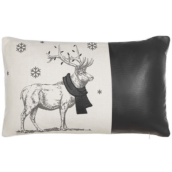 Dekokissen 2er Set SVEN Kunstleder 30 x 50 cm Schwarz Weihnachtsmotiv