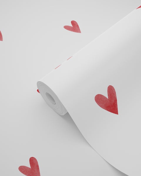 ESTAhome Tapete Herzchen Weiß und Rot - 50 x 900 cm - 131632