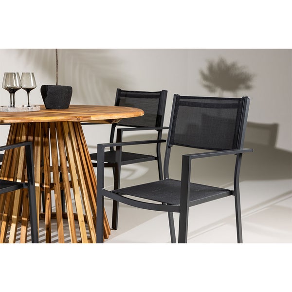 Lumpur Gartenset Tisch Ø120cm natur, 4 Stühle schwarz. 120 X 120 X 75 cm