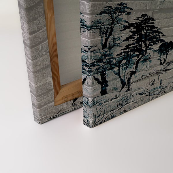 Wandbild auf Leinwand mit Baum Motiv und Ziegelstein Optik auf Holzkeilrahmen