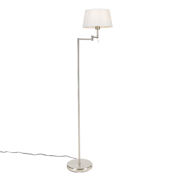 Klassische Stehlampe Stahl mit weißem Schirm verstellbar - Ladas
