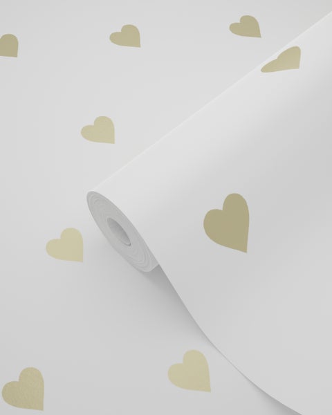 Origin Wallcoverings Tapete Herzchen Weiß und Gold - 53 cm x 10.05 m - 347679
