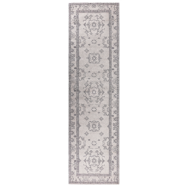 Teppich Baumwolle beige 80 x 300 cm geometrisches Muster Kurzflor GOLLER